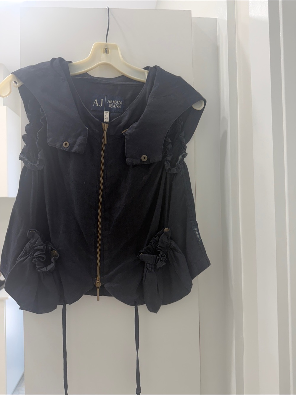 Armani Jeans MADE IN ITALY detachable hood Navy Crop Top 100% Linen Amazing